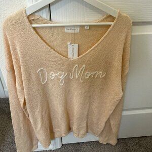 NWT Mia Tess Long Sleeve Light Dog mom Embroidered Pullover Sweater Boho L Nylon